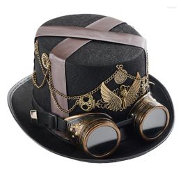 Berets Punk Top Hat With Glasses Goth Retro Wing Clock Cogs Chain Fedora Party Halloween Hats Costumes Hair Accessories