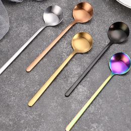 Coffee Scoops 410 Stainless Steel Spoon Round Head Korean Style Spoons Honey Dessert Gift Mixing Kitchen Accessories