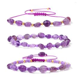 Strand 3pcs Natural Amethysts Rope String Bracelets For Women Men Healing Reiki Agates Rose Quartzs Stone Beads Braided Bracelet Set