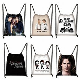 the Vampire Diaries Drawstring Bag Team Saatore Shoulder Bags for Travel Dam Stefan Backpack Shoes Holder Outdoor Beach Bag 45ZN#