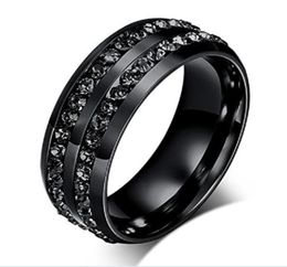 2018 New Fashion Men039s Ring Black Crystal Ring Titanium Steel FullDrill Double Row Circle Diamond Wedding Ring4761468