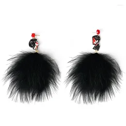 Dangle Earrings Rock Band My Romance Red Flower Black Tassel Ball Couple Lover Ear Clips For Women Wedding Props Gift