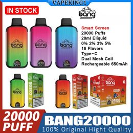 Original Bang 20000 Puff Disposable E Cigarettes Mesh CoilPod Battery Rechargeable Electronic Cigs Puff 0% 2% 3% 5% 28ml Prefilled Pod 650mah Vape Pen Kit Customizable