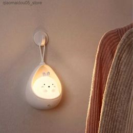 Lamps Shades LED night light sensor controls cute animal body sensing light suitable for childrens bedroom USB charging silicone wall light Q240416
