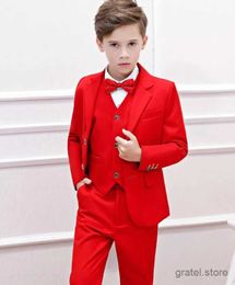 Suits Kids Party Photograph Set Teenager Birthday Tuxedo Dress Children Graduation Show Costume Flower Boys Formal Red Wedding Suit