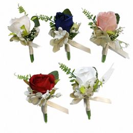new Groom Boutniere Roses Fabric Brooches Wrist Frs Suit Corsage Bridal Butthole Wedding Party Mariage Accory R3x5#