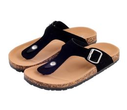 Summer Designer Women Flip flops Slippers Nonslip Fashion Leather Slides Cork Bottom Sandals Metal Buckled Ladies Casual Shoes EU9362093