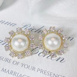 Dangle Earrings SENYU Fashion Flower Big Stud Paved Cubic Zirconia Women Luxury CZ Jewelry Shiny Shell Pearl Bridal Earring