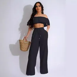 Women's Two Piece Pants 2024 Temperament Commute Japanese And Korean Casual Solid Colour Simple -Selling Leisure Ruffled Trousers Two-Piece