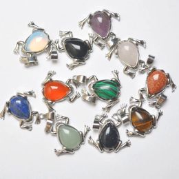 Pendant Necklaces Green Malachite/Rose Quartz/Crystal/Sandstone/Lapis/Agate/Opal Stone Frog Animal Jewellery For Woman Gift 1PCS