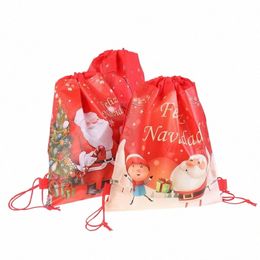 kids Favours Christmas Santa Claus Drawstring Bags N-Woven Fabric Backpack Birthday Event Party Supplies Travel Storage Package T1gG#