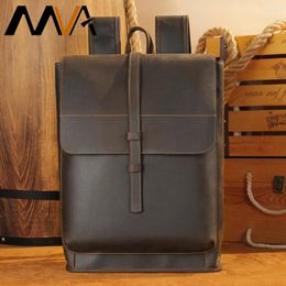 Backpack MVA Men Computer Bag Crazy Horse Leather Travel Backpacks Laptop 13.3" Large Capacity Outdoor Male For School