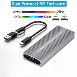 Enclosure SSD NVMe M2 Enclosure Case Dual Protocol M.2 SATA NVMe SSD External Case Tool Free Box for M/B+M Key 2230 2242 2260 2280 M2 SSD