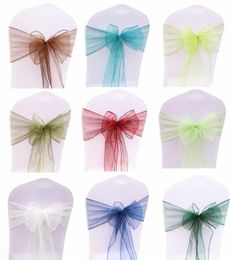 100PCS Wedding Party Organza Fabric Ribbon Chair Sashes For Banquet Event Birthday Party Decoration Home Textile Chair Cover5388405