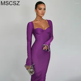 Casual Dresses Elegant Sweetheart Neckline Evening Dress Women Flared Long Sleeve Bodycon Maxi Fashion Autumn Winter With Slit