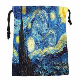 custom The Starry Night Vincent van Gogh Drawstring Bag Small Travel Women Small Cloth Bag Christmas Gift pouch 18*22cm W-0616 11WD#