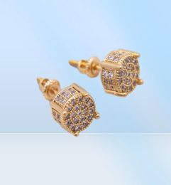 Hiphop Zircon Earrings For Men And Women Gold Plated Ear Stud Ice Out Hip Hop Jewelry 2477142