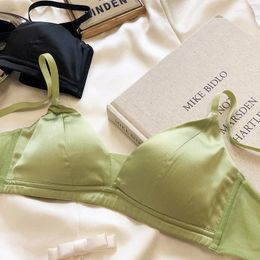 Bras Sets Triangle Cup Thin Bra Large Size Lingerie Breathable Comfortable Satin Underwear Simple Mulberry Silk Without Steel Ring