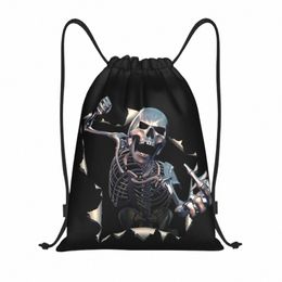 custom Torn Metal Skull Drawstring Bag Men Women Lightweight Gothic Skelet Sports Gym Storage Backpack W8Os#