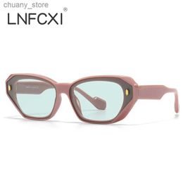 Sunglasses LNFCXI Vintage Polygon Cat Eye Sunglasses for Women Fashion Brand Designer Rivets Men Trending Sun Glasses Gafas De Sol Y240416