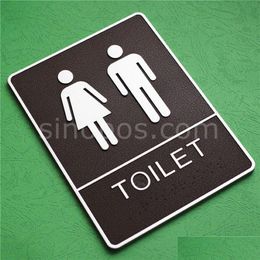 Metal Painting Adhesive Bathroom Plastic Sign With Braille Embossed 8 Washroom Door Large Signage Restroom Wall Panels Toilet Wc Room Dhmnd