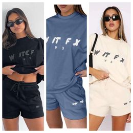 Plus storlek kvinnor två bit byxor s-xxlsummer ny fashionabla och sportiga kortärmade pullover shorts set 9 färger hög kvalitet full bokstav