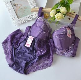 Bras Sets Embroidery Floral Black Big Size Bra Brief B C D E F G H Sexy Push Up Set Lingerie Women Underwear Intimates 42