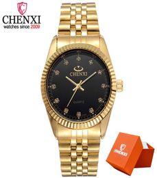 CHENXI Men Fashion Watch Women Quartz Watches Luxury Golden Stainless Steel Wristwatch Lovers Dress Clock in Box Gift5286618