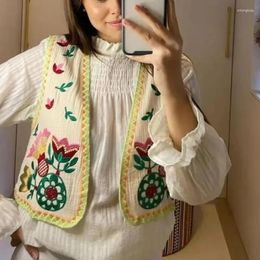 Women's Tanks Vest Jackets Floral Embroidery Coat Sleeveless Cropped Tops Inszartraf Vintage 2024 Summer Patchwork Outwear Woman