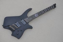 Cables Matte Black Headless Faned 7 Strings Electric Guitar with Ash Body,rosewood Fingerboard,provide Customised Services