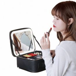 2024 New Smart Led Makeup Bag With Mirror Large Capacity Profial Waterproof Pu Leather Travel Cosmetic Case For Women B93R#