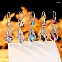 Dangle Earrings Dainty Cubic Zirconia Hook Clip Lantern Design Multi Color Stone Drop Copper Material Chic Jewelry For Woman