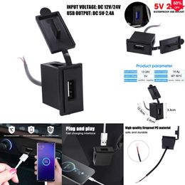 2024 12V/24V Single USB Car Charger Socket 5V 2.4A Power Adapter Multiple Protection Square Shape Waterproof For Motorcycle RV Boat