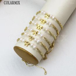 Link Bracelets 10 Pieces Handmade Pearls Bead Strand Initial Letter Charms Women Jewellery Bacelet Fashion Lovely Gift 40308
