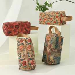 DHL120pcs Cosmetic Bags Cork Leather Geometry Fish Printing Large Capacity Protable Solid Travel Storage Bag