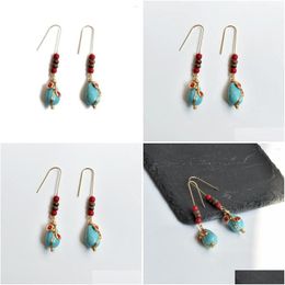 Dangle Chandelier Earrings Tibetan Style Turquoise Water Drop National Bohemian Womens Delivery Jewelry Dhw6D