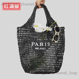 Totes Handmade embroidered letter woven bag niche hollowed out paper woven handbag mesh bag single shoulder womens bag T240416