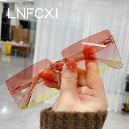 Sunglasses LNFCXI Retro Brand Designer Sunglasses Women Rimless Gradient Sun Glasses Shades Cutting Lens Ladies Frameless Eyeglasses Y240416