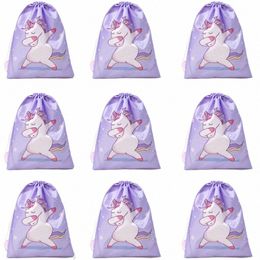 10 Pcs/Lot Wholesale Unicorn Drawstring Pocket Rope-pulling Dancing Horse Backpack Girls Gift Cute Bag Polyester Fabric Bags 97Th#