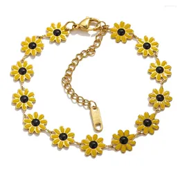 Link Bracelets Stainless Steel Colourful Dripping Oil Daisy Flower Bracelet Fresh Sweet Women Jewellery Fashion Classics Banquet Holiday Gifts