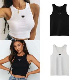 Womens Designer Tank T Summer Women Tops Tees Crop Embroidery Sexy Off Shoulder Black Casual Sleeveless Backless Top Shirts Solid Colour Vest ops ees op