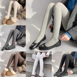 Sexy Socks Women Winter Autumn Solid Colour Vertical Striped Pantyhose Stockings Thicken Ribbed Knit Sweater Tights Leggings Hosiery 240416