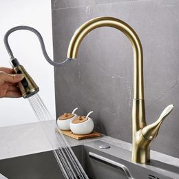 Kitchen Faucets Brushed Gold Faucet Pull Out Sink Water Tap Single Handle Mixer 360 Rotation Shower 866115