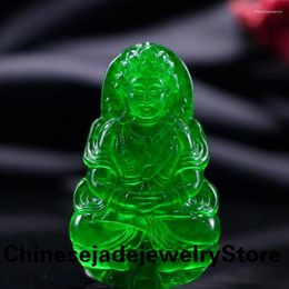 Pendant Necklaces Natural Myanmar Jadeite Green Tara Necklace Men Women Buddhist Amulet High Grade A Burma Jade Guanyin Fengshui Charm