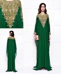 2015 Arabic Fashion Evening Dresses For Muslim Saudi Arabian Dubai Luxury Womens Cheap Crystals Sequins Dark Green Long Sleeve Wed3724531