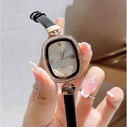 Dress women watches Oval dial diamond bezel red green leather strap quartz watch Mother's Day Gift for lady Valentine present Designer Wristwatches Montre De Luxe