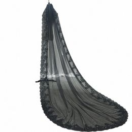 elegant Black Sequin Wedding Veil One Layer Tulle With Comb 300*150 CM Women Bridal Accories 2024 K1so#