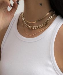 JShine Punk Layered Link Flat Round Chain Necklace Women Gold Silver Color Choker Curb Chunky Men Jewelry Chokers6325272