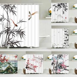 Shower Curtains Curtain Ink Painting Plant Flower Landscape 3D Printing Bathroom Polyester Waterproof Home Decor 180x180