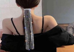 Shine Full Rhinestone Hairpin Woman Long Tassel Crystal Hair Accessories Wedding Banquet Jewellery Headdress Ponytail Holder Bobby P4544052